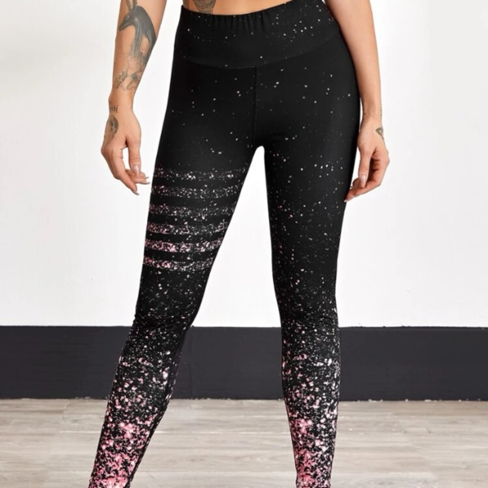 “SHEIN” confetti print wideband waist leggings (color: black, size: 8/10)